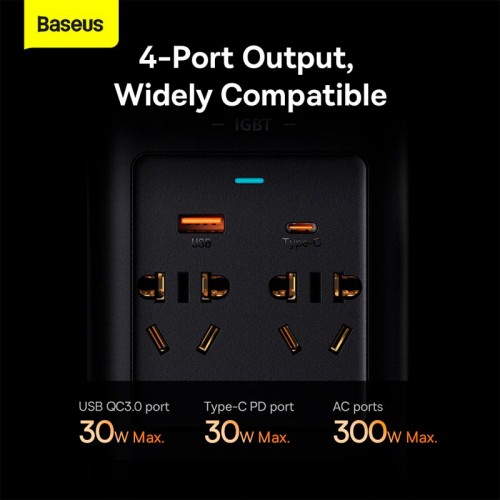 Автомобильный преобразователь напряжения BASEUS IGBT Power Inverter |2Soc/1USB/Type-C, 300W/40A| (220V CN/EU) (CGNB010101) black