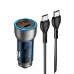 Адаптер автомобильный Hoco Type-C to Type-C cable Sprinter dual port Car charger NZ8 |1USB/1Type-C, QC/PD, 43W/3A| синий