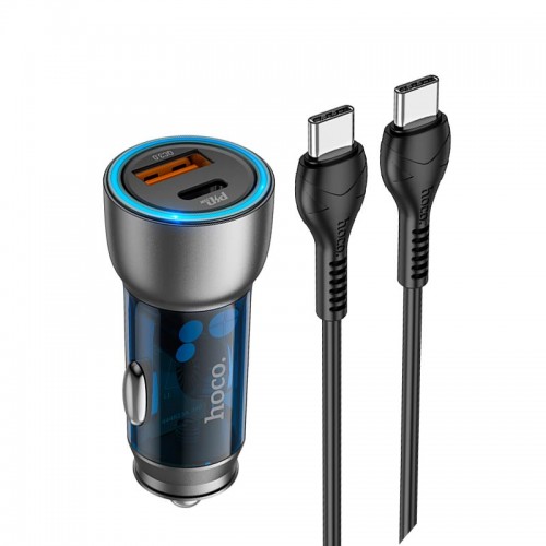 Адаптер автомобільний Hoco Type-C to Type-C cable Sprinter dual port Car charger NZ8 |1USB/1Type-C, QC/PD, 43W/3A| blue