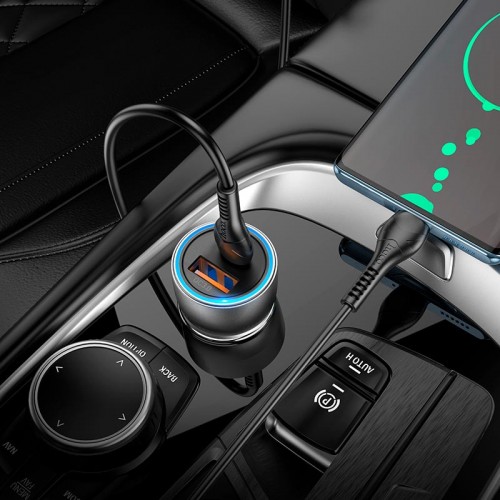 Адаптер автомобільний Hoco Type-C to Type-C cable Sprinter dual port Car charger NZ8 |1USB/1Type-C, QC/PD, 43W/3A| blue