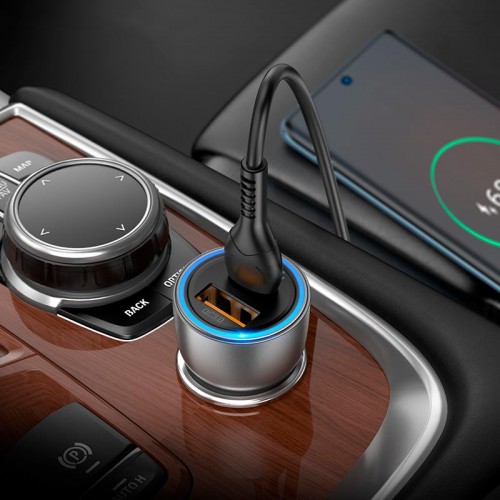 Адаптер автомобільний Hoco Type-C to Type-C cable Sprinter dual port Car charger NZ8 |1USB/1Type-C, QC/PD, 43W/3A| blue