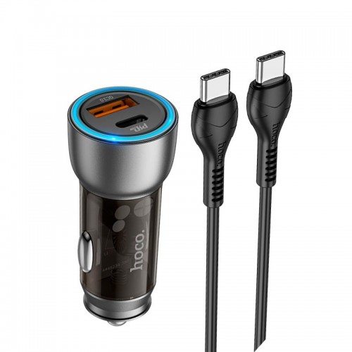 Адаптер автомобільний Hoco Type-C to Type-C cable Sprinter dual port Car charger NZ8 |1USB/1Type-C, QC/PD, 43W/3A| blue