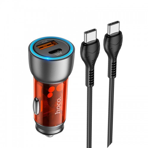 Адаптер автомобільний Hoco Type-C to Type-C cable Sprinter dual port Car charger NZ8 |1USB/1Type-C, QC/PD, 43W/3A| blue