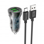 Адаптер автомобільний Hoco Type-C cable Transparent Discovery Edition dual port Z47 |2USB, QC, 3A| black