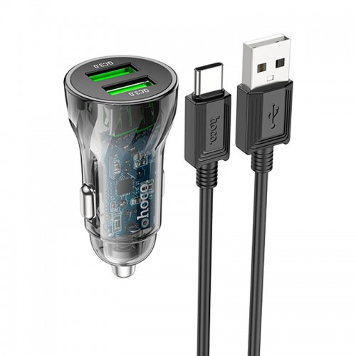 Адаптер автомобільний Hoco Type-C cable Transparent Discovery Edition dual port Z47 |2USB, QC, 3A| black