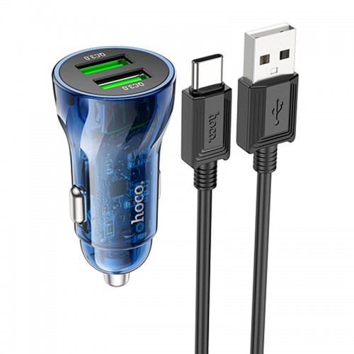 Адаптер автомобільний Hoco Type-C cable Transparent Discovery Edition dual port Z47 |2USB, QC, 3A| black