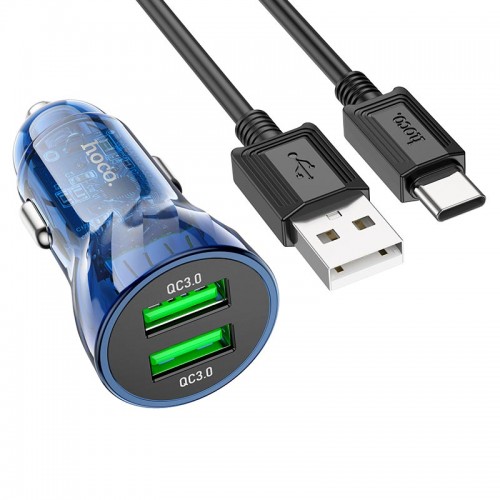 Адаптер автомобільний Hoco Type-C cable Transparent Discovery Edition dual port Z47 |2USB, QC, 3A| black