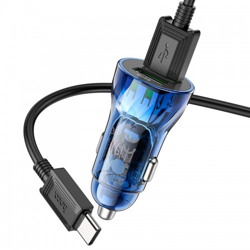 Адаптер автомобільний Hoco Type-C cable Transparent Discovery Edition dual port Z47 |2USB, QC, 3A| black