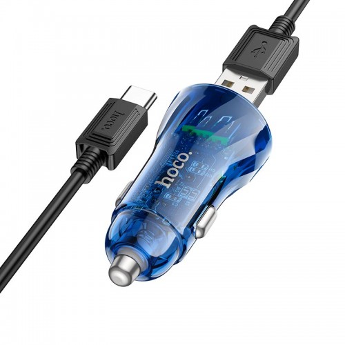 Адаптер автомобільний Hoco Type-C cable Transparent Discovery Edition dual port Z47 |2USB, QC, 3A| black