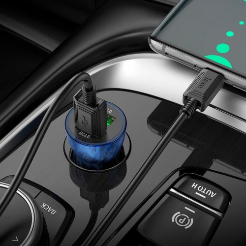 Адаптер автомобільний Hoco Type-C cable Transparent Discovery Edition dual port Z47 |2USB, QC, 3A| black