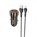 Адаптер автомобильный Hoco Micro USB Cable Blue shield single port Car charger Z46 |1USB, 18W/3A, QC| серый