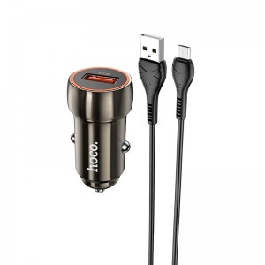 Адаптер автомобільний Hoco Micro USB Cable Blue shield single port Car charger Z46 |1USB, 18W/3A, QC| grey