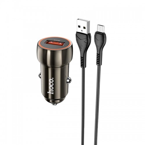 Адаптер автомобільний Hoco Micro USB Cable Blue shield single port Car charger Z46 |1USB, 18W/3A, QC| grey