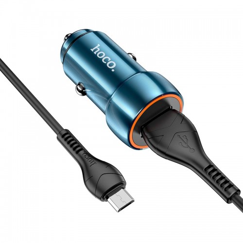 Адаптер автомобільний Hoco Micro USB Cable Blue shield single port Car charger Z46 |1USB, 18W/3A, QC| grey