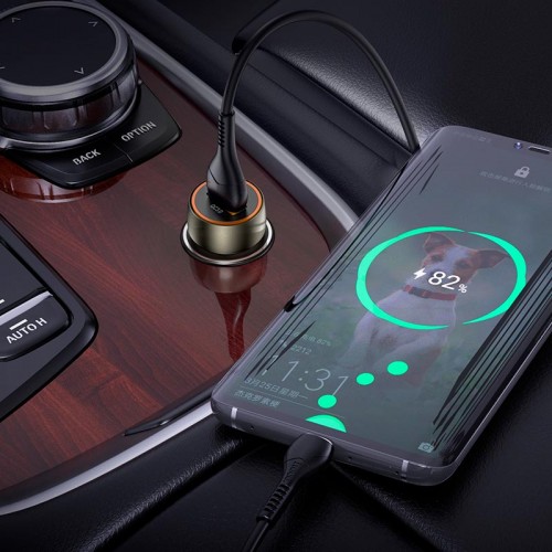 Адаптер автомобільний Hoco Micro USB Cable Blue shield single port Car charger Z46 |1USB, 18W/3A, QC| grey