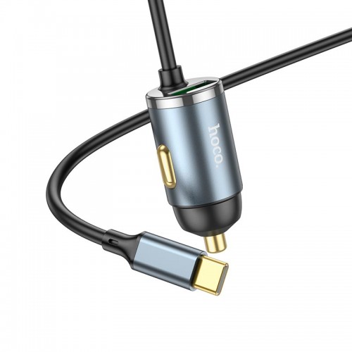 Адаптер автомобільний Hoco Type-C Cable Car charger NZ7 |1USB, 20W/3A, PD/QC| grey