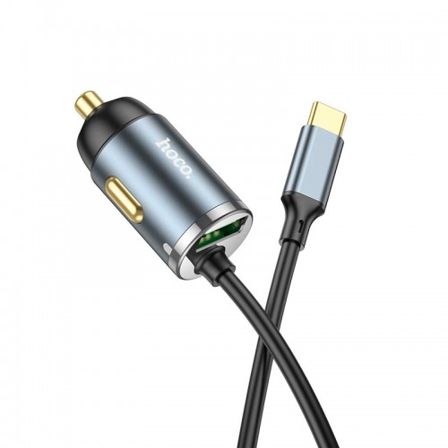 Адаптер автомобільний Hoco Type-C Cable Car charger NZ7 |1USB, 20W/3A, PD/QC| grey