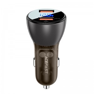 Адаптер автомобільний AceFast metal Car charger with digital display B7 |2USB, 45W/5A, PD/QC| black