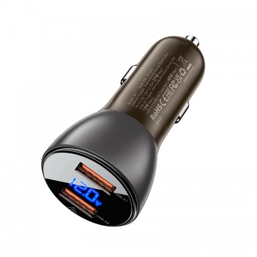 Адаптер автомобільний AceFast metal Car charger with digital display B7 |2USB, 45W/5A, PD/QC| black