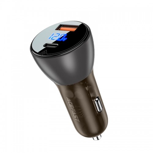 Адаптер автомобільний AceFast metal Car charger with digital display B6 |1USB/1Type-C, 63W/6A, PD/QC| black