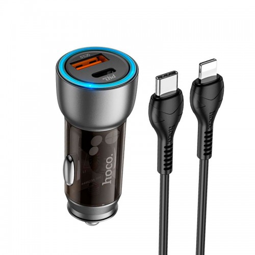 Адаптер автомобільний Hoco Type-C Lightning cable Sprinter dual port Car charger NZ8 |1USB/1Type-C, QC/PD, 43W/3A| brown