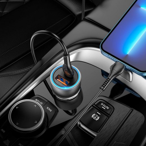 Адаптер автомобільний Hoco Type-C Lightning cable Sprinter dual port Car charger NZ8 |1USB/1Type-C, QC/PD, 43W/3A| brown