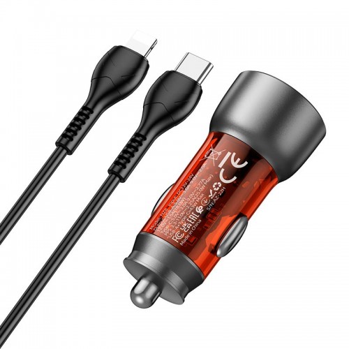 Адаптер автомобільний Hoco Type-C Lightning cable Sprinter dual port Car charger NZ8 |1USB/1Type-C, QC/PD, 43W/3A| brown