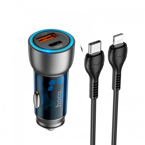 Адаптер автомобільний Hoco Type-C Lightning cable Sprinter dual port Car charger NZ8 |1USB/1Type-C, QC/PD, 43W/3A| brown
