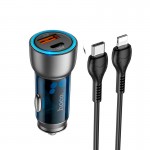 Адаптер автомобильный Hoco Type-C Lightning cable Sprinter dual port Car charger NZ8 |1USB/1Type-C, QC/PD, 43W/3A| синий