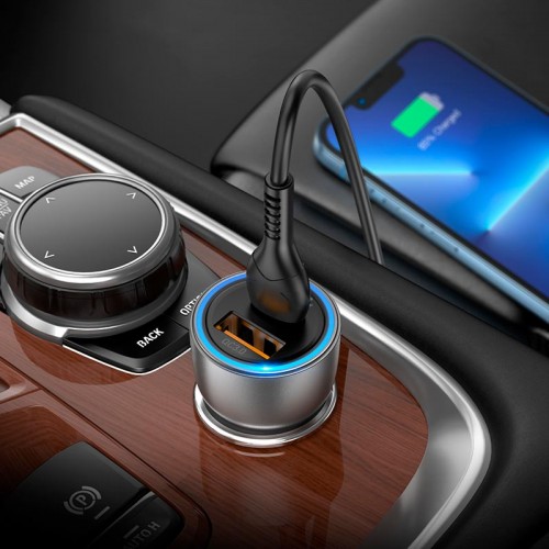 Адаптер автомобільний Hoco Type-C Lightning cable Sprinter dual port Car charger NZ8 |1USB/1Type-C, QC/PD, 43W/3A| blue