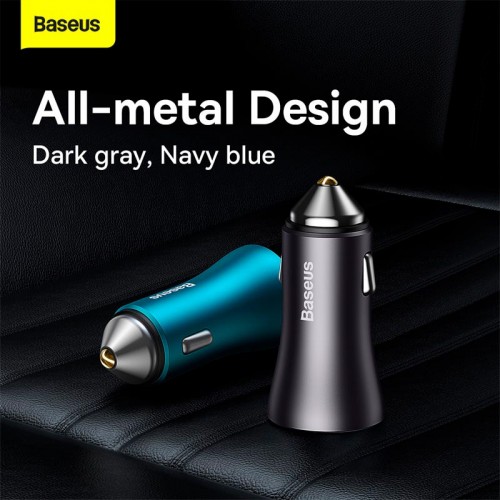 Адаптер автомобільний Baseus Golden Contactor Max Dual Fast Charger Car Charger |2USB, QC/PD, 60W/3A| grey