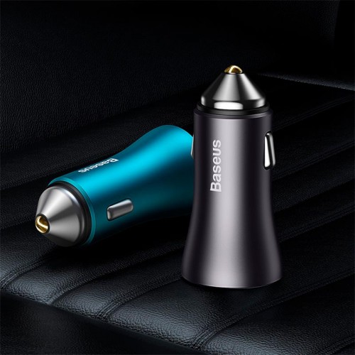 Адаптер автомобільний Baseus Golden Contactor Max Dual Fast Charger Car Charger |2USB, QC/PD, 60W/3A| grey
