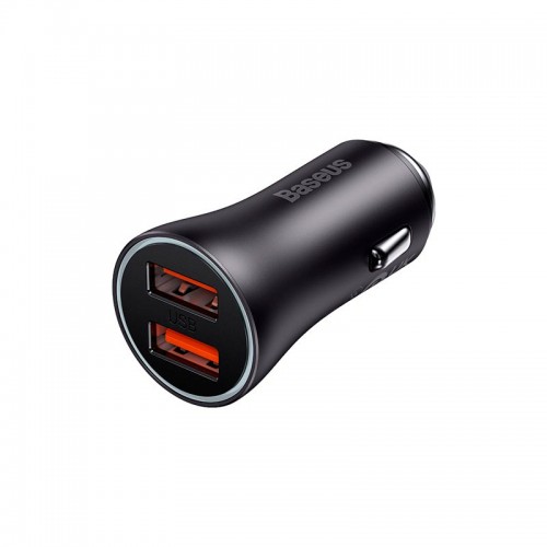 Адаптер автомобільний Baseus Golden Contactor Max Dual Fast Charger Car Charger |2USB, QC/PD, 60W/3A| grey