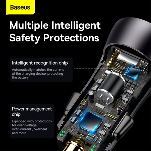 Адаптер автомобільний Baseus Golden Contactor Max Dual Fast Charger Car Charger |2USB, QC/PD, 60W/3A| grey
