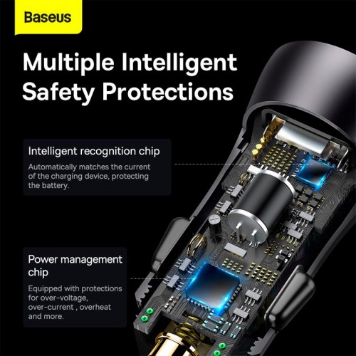 Адаптер автомобільний Baseus Golden Contactor Max Dual Fast Charger Car Charger |1USB/1Type-C, QC/PD, 60W/3A| grey