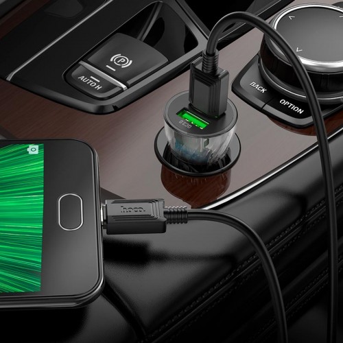 Адаптер автомобільний Hoco Micro USB cable Transparent Discovery Edition dual port Z47 |2USB, QC, 3A| transparent-black