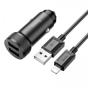 Адаптер автомобільний Hoco Lightning Cable Level dual port Car charger Z49 |2USB, 12W, 2.4A| black