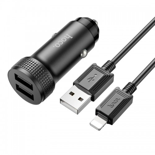 Адаптер автомобільний Hoco Lightning Cable Level dual port Car charger Z49 |2USB, 12W, 2.4A| black