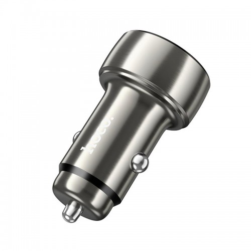 Адаптер автомобільний Hoco Leader dual-port Car charger with digital display Z50 |1USB/1Type-C, 48W/3A, PD/QC| metal-grey