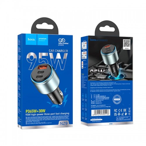 Адаптер автомобільний HOCO Galloper three-port Car charger NZ9 |1USB/2Type, 95W/3A, PD/QC| black