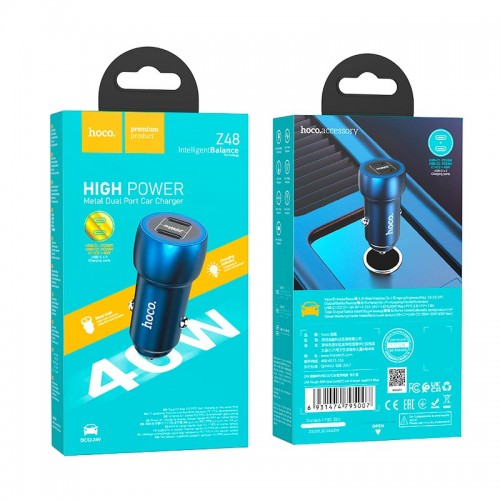 Адаптер автомобільний HOCO Tough dual port car charger Z48 |2Type-C, 40W/3A, PD/QC| grey
