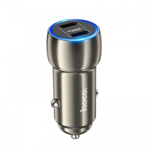 Адаптер автомобільний HOCO Tough dual port car charger Z48 |2Type-C, 40W/3A, PD/QC| grey