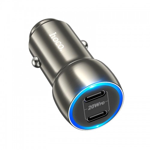 Адаптер автомобільний HOCO Tough dual port car charger Z48 |2Type-C, 40W/3A, PD/QC| grey