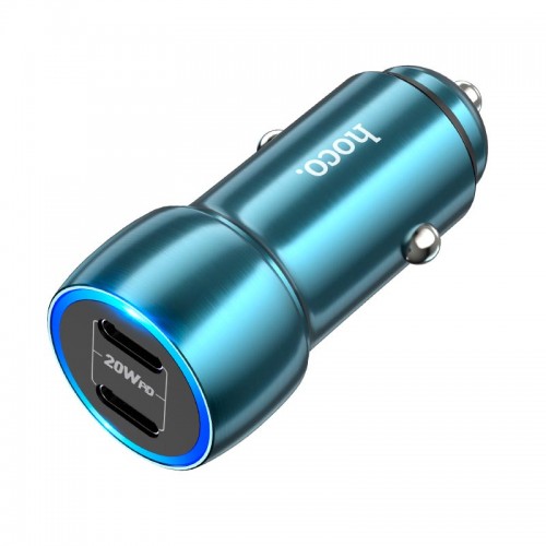 Адаптер автомобільний HOCO Tough dual port car charger Z48 |2Type-C, 40W/3A, PD/QC| Sapphire-blue