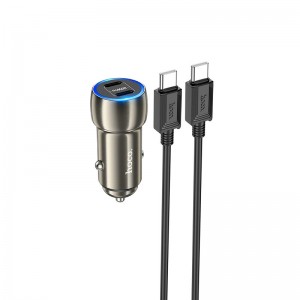 Адаптер автомобільний HOCO Type-C to Type-C Cable Tough dual port car charger Z48 |2Type-C, 40W/3A, PD/QC| grey