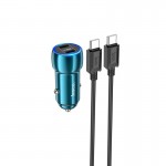 Адаптер автомобильный HOCO Type-C to Type-C Cable Tough dual port car charger Z48 |2Type-C, 40W/3A, PD/QC| Сапфирово-синий