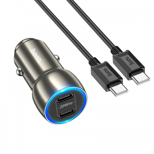 Адаптер автомобільний HOCO Type-C to Type-C Cable Tough dual port car charger Z48 |2Type-C, 40W/3A, PD/QC| Sapphire-blue