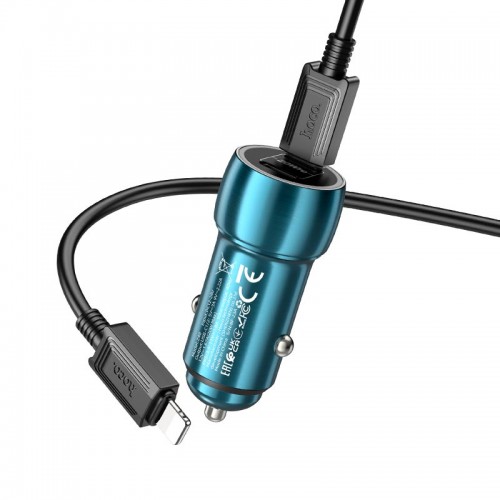 Адаптер автомобільний HOCO Type-C to Lightning Cable Tough dual port car charger Z48 |2Type-C, 40W/3A, PD/QC| Sapphire-blue