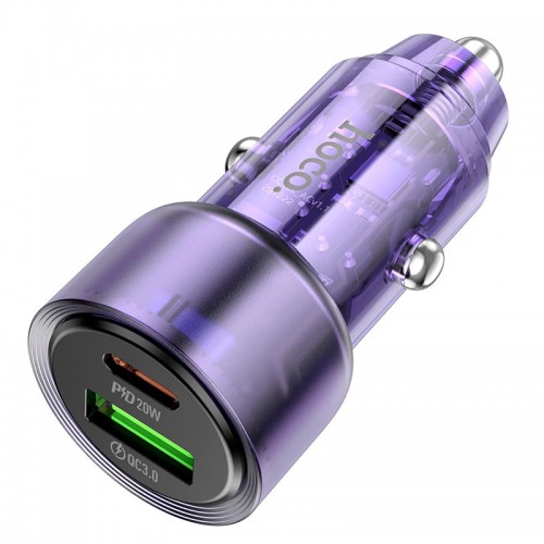 Адаптер автомобільний Hoco Spacious Car charger Z52 |1USB/1Type-C, 38W/3A, PD/QC| purple