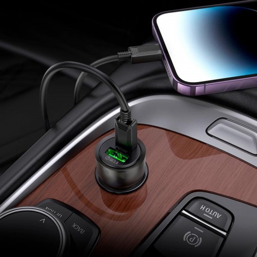 Адаптер автомобільний Hoco Spacious Car charger Z52 |1USB/1Type-C, 38W/3A, PD/QC| purple